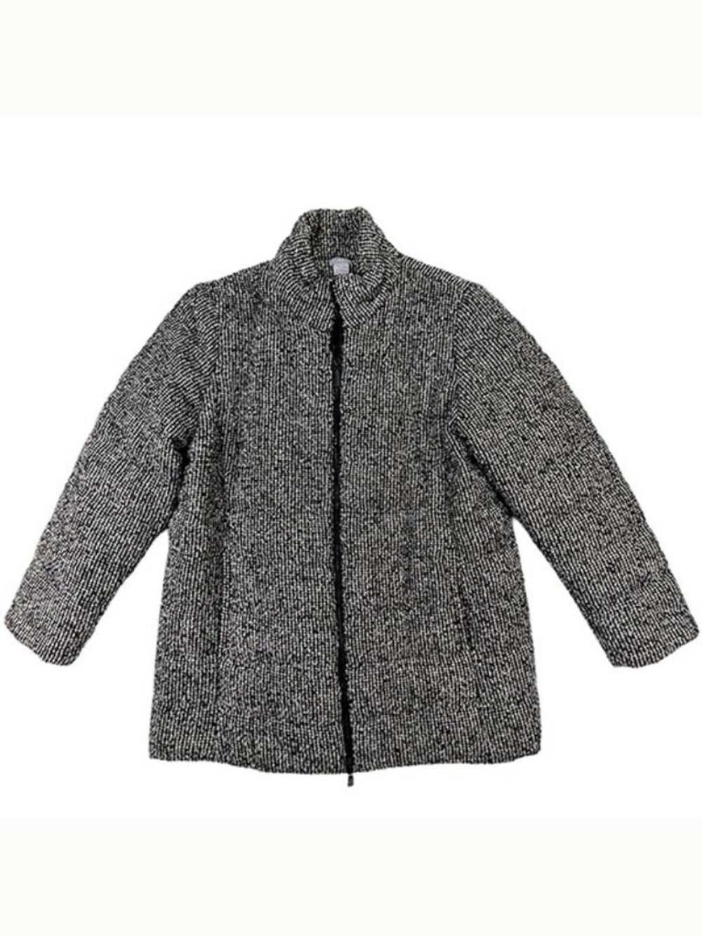 Chicos Wool Coat Womens 12 14 Black Nubby Bouclé Old Money French Girl Quiet Lux